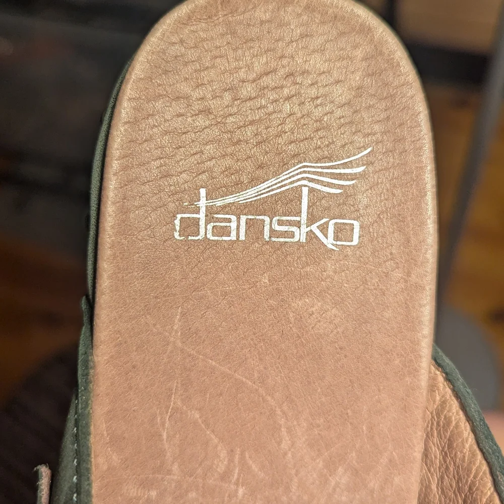 Dansko Women's Deni Olive Suede Fringe And Studded Mules - Picture 8 of 9